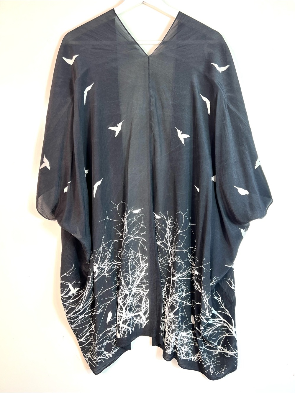 Cocoon House Silk Handmade Kimono Wrap Bird Print - Picture 3 of 8